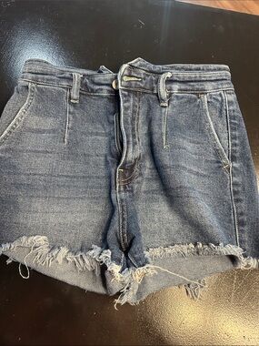 Kan can Distressed Mid-Blue Denim Shorts